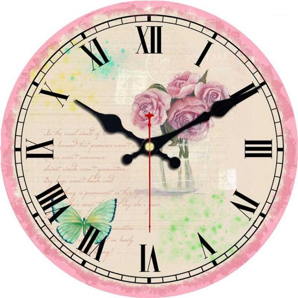 

wall clocks vintage large art clock shabby chic pink flower silent home office cafe kitchen bar decor wall1