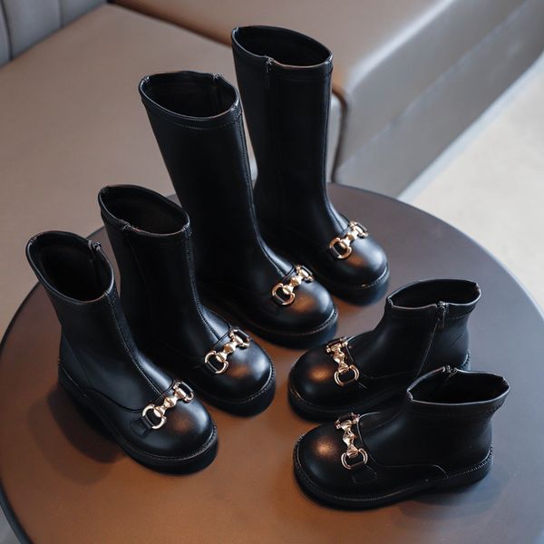 

2020 autumn winter plush children boots boys girls martin shoes fashion soft leather warm kids boots ankle knee-high mid-calf q1214, Black;grey