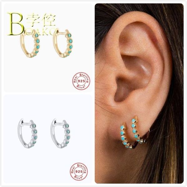 

real 925 silver earrings for women gold gem stone earrings girl cartilage piercing earring female crystal hoop aretes b5, Golden;silver