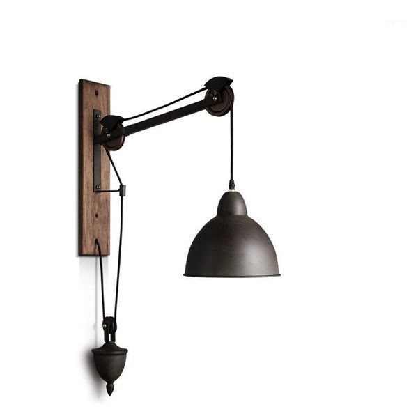 

industrial retro loft wall lamp iron pulley spindle light coffee shop bar wood wall sconces stairs light fixture indoor lighting1