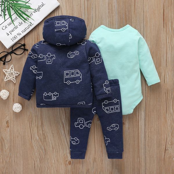 Bebê de inverno roupas de manga comprida conjunto casaco com capuz + bodysuit + calças 2020 menino recém-nascido outfit outono outono vestuário moda unisex lj201223