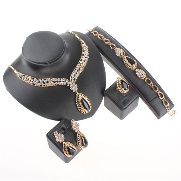 

fashion set necklace earrings bracelet ring water drop crystal rhinestone 3 color gem party jewelry sets for women 201222, Slivery;crystal