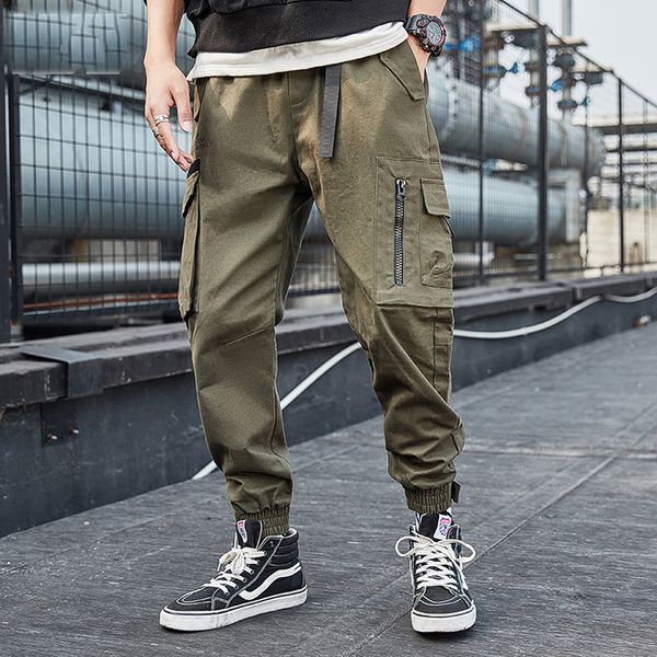 

harajuku fashions men's casual autumn streetwear work cargo army pants fashion clothes thin hallways, Black