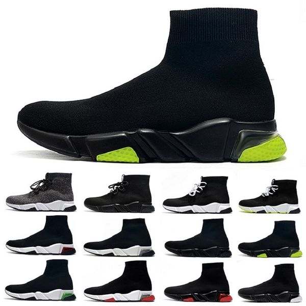 

2020 clearsole lace-up speed sock shoes men women casual shoes lurex knit black red white yellow grey mens trainers sports sneakers 36-45, White;red