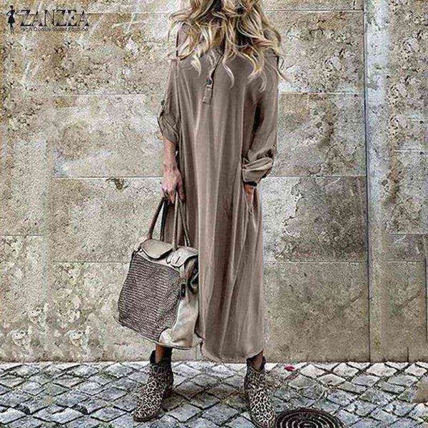 

zanzea autumn shirts dress women casual solid hoodies long sleeve work long sundress vestidos femme tunic robe kaftan y220214, Black;gray