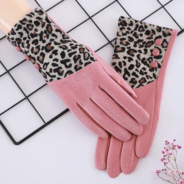 

women' leopard gloves print parttern fleece touch screen for index finger winter coldproof keep warm hand wear 2020 daily hot, Blue;gray