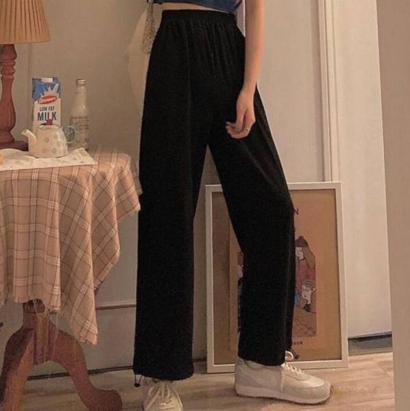 

liscn drawstring sports pants women's early spring 2021 new loose straight thick warm nine-point wide-leg ladies casual pants, Black;white