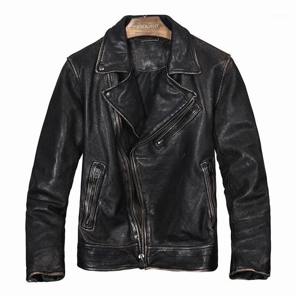 

2020 vintage black men slim fit biker's leather jacket size xxl genuine sheepskin autumn american short motorcycle leather coat1