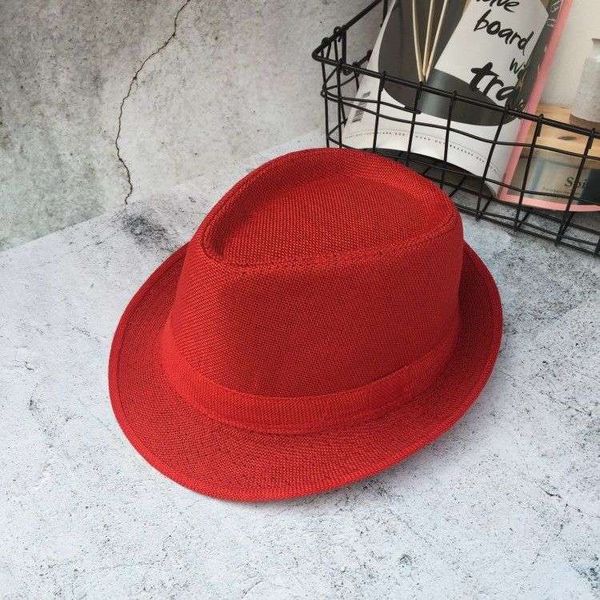 

gentleman summer retro british fashion youth men and women red linen jazz casual hat children