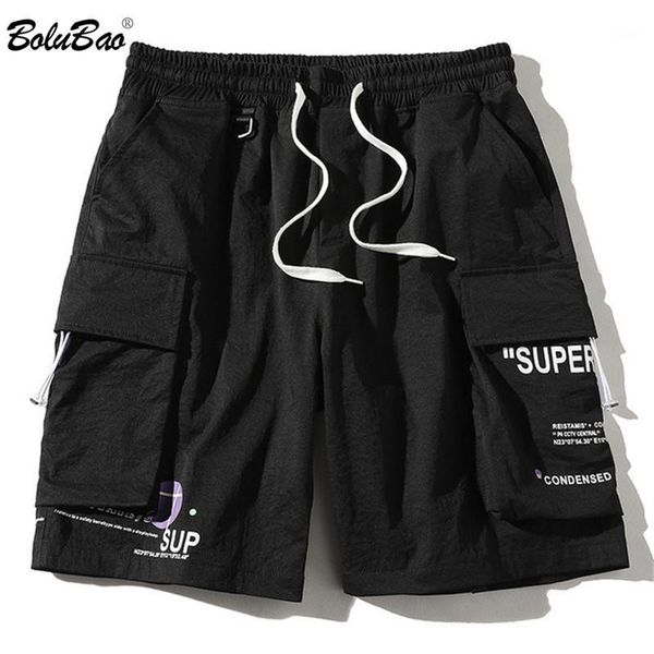 

bolubao brand men cargo shorts summer men's high street letter print shorts male casual drawstring knee length1, White;black