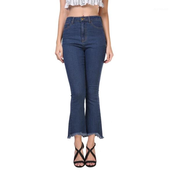 

15|fifteen fashion women vintage tassels denim pants casual pocket mid waist jeans for lady flare trousers bottoms pnt010-191, Blue