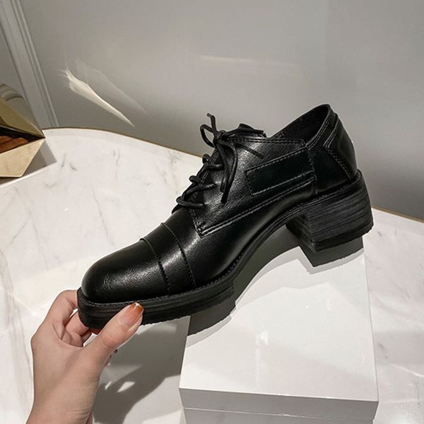 

2021 new spring toe thick women black heel white platform shoes ladies heels zapatos mujer uqvx