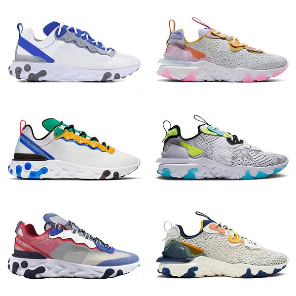 

react vision element 87 55 running shoes armory blue solar red iridescent orewood brown designer mens trainers womens sneakers sports 36-45, White;red