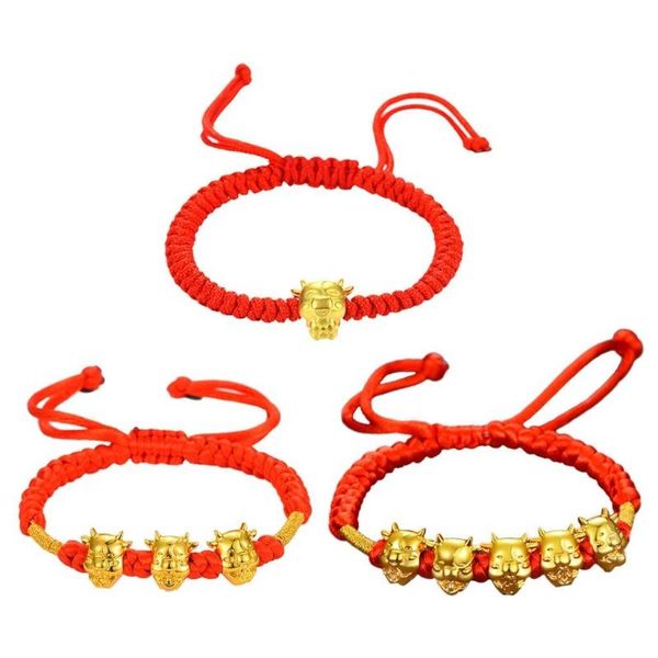 

mascot five fortunes golden cow red string bracelet 2021 chinese ox new year tradition zodiac lucky blessing bracelets, Black