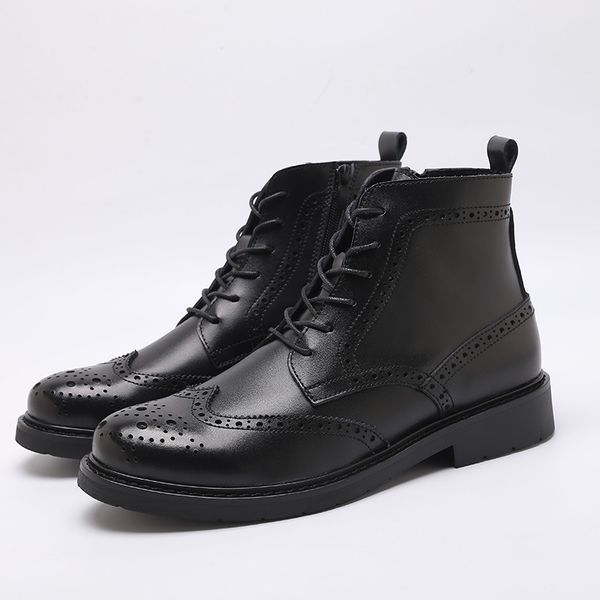 

fashion business male marriage formal cow's leather ankle shoes brogue bullock sculpture short boots zapatos of hombre boot 2ii2, Black