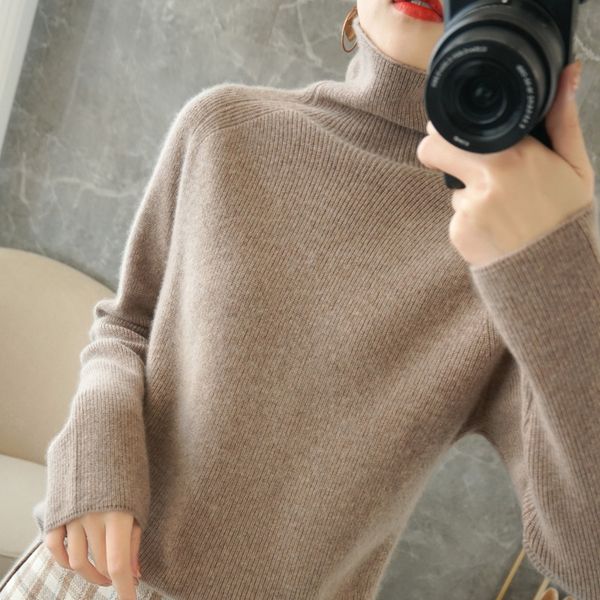 

2021 quality 100% wool knitting women's blouses winter turtleneck high 6 colors manga long ladies jumpers soft pullovers kkll, White;black