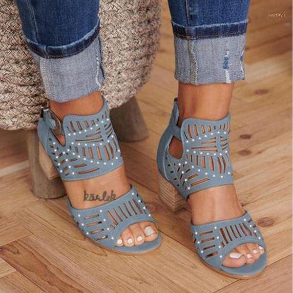 

2020 women fashion sandals women vintage hollow out peep toe square heel wedges sandals high heels shoes zapatos mujer1, Black