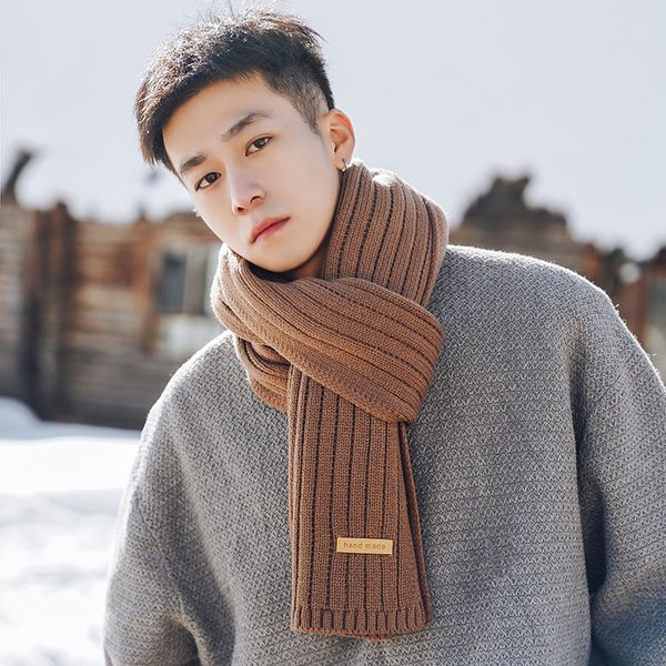 

scarf men winter high-grade korean version versatile simple solid color long knitting wool bib women thickened warm couple, Blue;gray