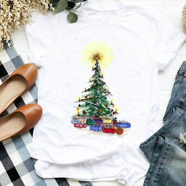 

women lady gift tree happy time holiday autumn winter merry christmas tshirt female graphic clothes shirt t tee t shirt, White