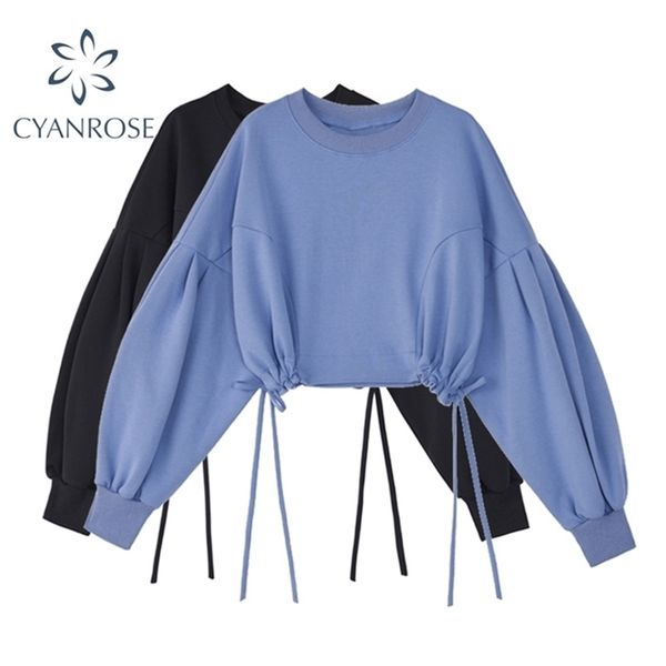 

hoodie women leisure pullover autumn fashion casual streetwear long sleeve o-neck short harajuku sweatshirt women 201208, Black