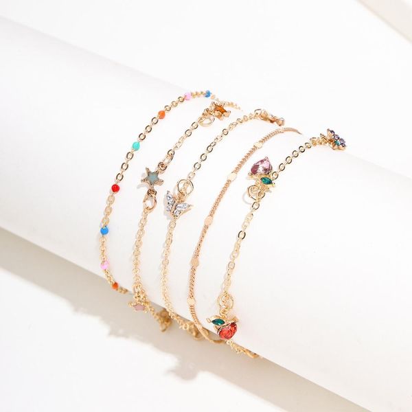 

summer simple and sweet fruit strawberry cherry butterfly star charm anklet foot ornaments multi layer suit five piece h wmtqih, Red;blue