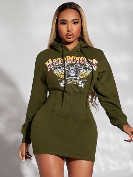 

sxy seam front letter and graphic print hooded dress y9du#, White;black