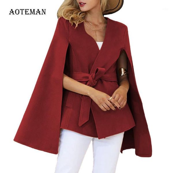 

autumn winter coat women 2020 fashion vintage belt flare split long sleeve jackets blazers female formal elegant office coat red1, Black