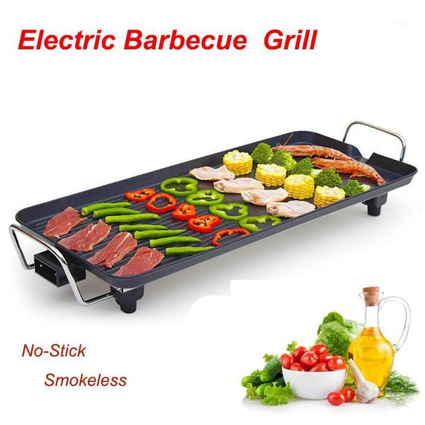 

camp kitchen electric barbecue grill pan multi-function no-stick smokeless baking tray 1500w adjustable temperature indoor bbq tool1