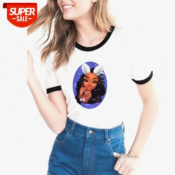 

vogue african black girl art print t shirt femme melanin poppin shirt women 90s tumblr tshirt harajuku kawaii clothes #e560, White
