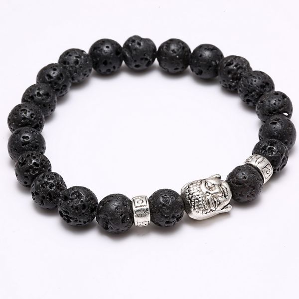 

lava men's women's diffuser jewelry anti-fatigue silver buddha natural stone charms bracelets volcanic rock prayer beads, Golden;silver