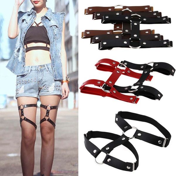 

female popular harajuku pu garter belt punk leather garters leg ring harness gifts one adjustable size, Black;white