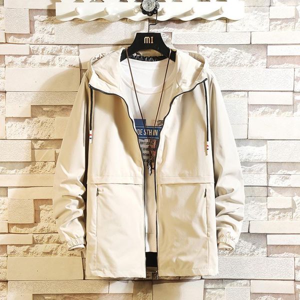 

spring autumn hooded men's jacket youth coat casual fashion solid color zipper male outerwear overcoat outergarment windbreaker1, Black;brown