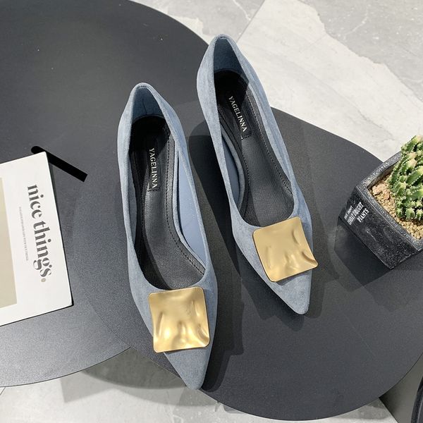 

chic blue women pumps thin high heel ladies office shoes pointed toe buckle fashion women casual shoes, Black