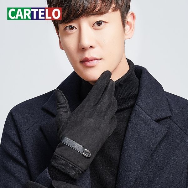 

cartelo suede men' gloves winter warm plus fleece thick gloves touch screen outdoor cycling running driving winter gloves 201020, Blue;gray