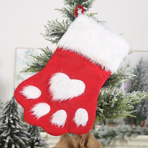 

xa9xdog cat paw stocking hanging christmas party tree ornament decor hosiery plush xmas socks kdis gift candy bag ljja2919