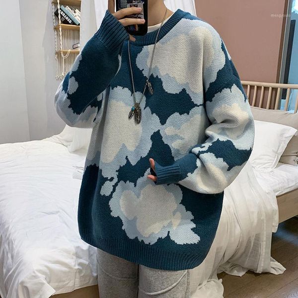 

men's sweater 2020 autumn winter new slim pure color retro cloud knit sweater loose casual personality youth men's wear1, White;black