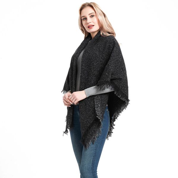

fashion scarf factory direct sales amazon autumn and winter new thickened womens shawl thorn hair removal tool flower pure black square, Blue;gray