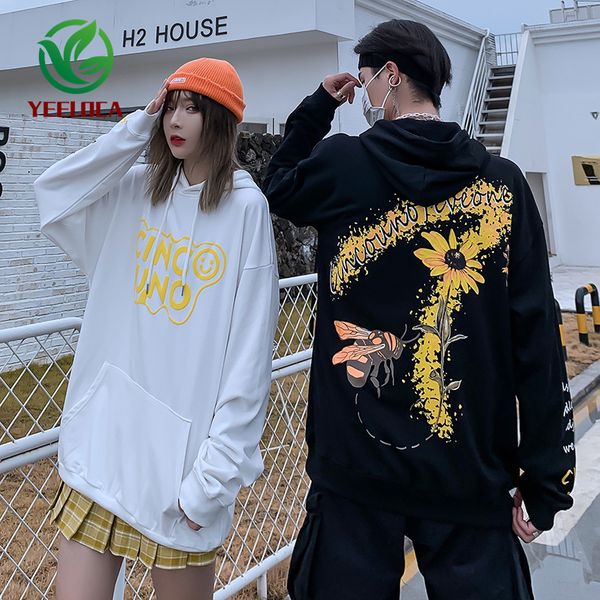 

2020 winter flower print hoodie for men women oversized streetwear sweatshirt couple plus size clothes lounge wear c1115, Black;white