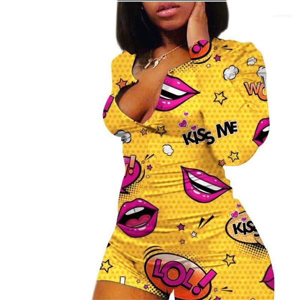 

jumpsuits deep v-neck skinny shorts jumpsuits woman clothes women jumpsuits fashion lips pattern light color, Black;white