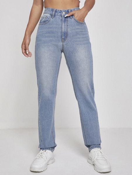 

high waist straight leg jeans g6h8#, Blue