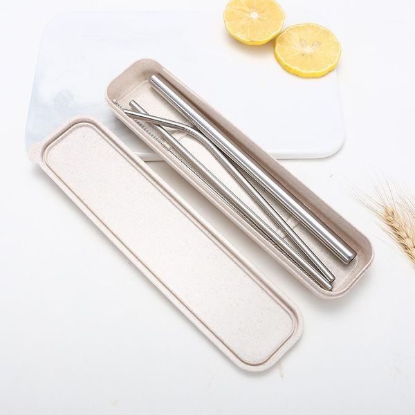 

drinking straws 4pcs stainless steel straight bent party coffee favor kitchen family restaurant cup bar tool events with brush and box1
