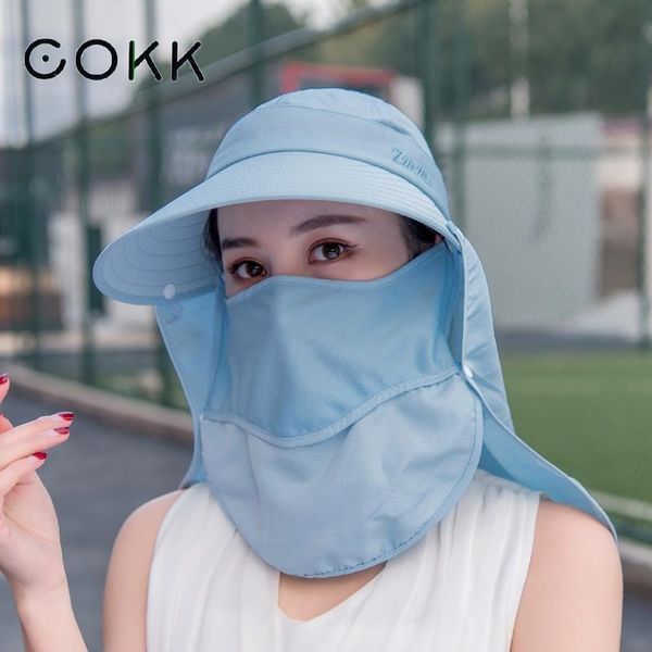 

cokk summer hats for women sun hat with breathable suncreen outdoor bicycling beach cap visor wide brim sunhat female new t200720, Blue;gray