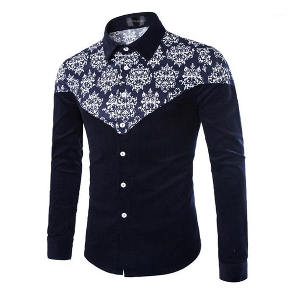 

fashion patchwork snow flower print young men's shirts -5xl uk style casual man slim fit cool boy clothes low price wholesale1, White;black