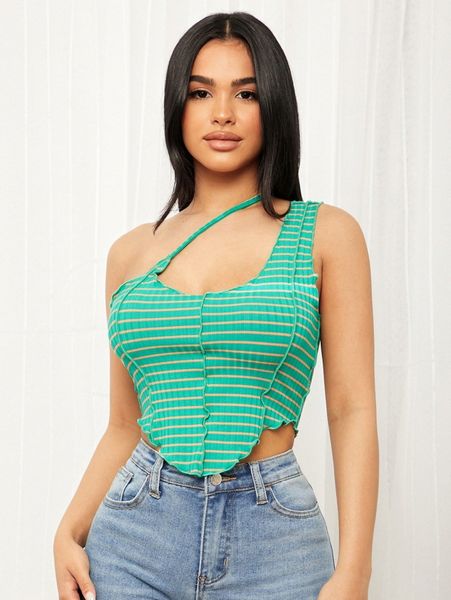 

sxy cutout one shoulder asymmetrical hem striped 337s#, White