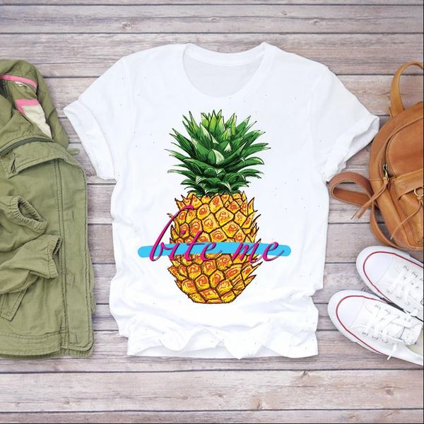 

women 2021 summer pineapple sweet printing print fruit camisas shirt ladies womens t shirts t graphic female tee t shirt, White