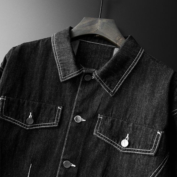 

denim korean black spring and autumn clothing fashion brand casual loose men's jacket handsome, Black;brown
