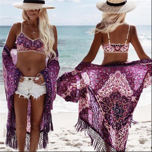 

bohemian style 2021 summer purple kimono cardigan casual fashion boho hippie embroidery tassel ladies shirts women n149, White