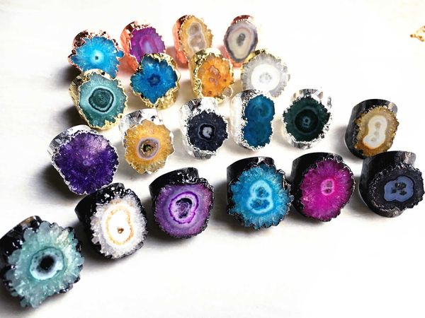 

ring cuff with solar druzy druzzy drusy rings, silver gold gunmetal gemstone ring, rose gold druzy rings, flower druzy rings jewelry rt85_01, Golden;silver