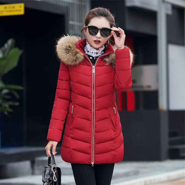 

2021 newwinter jacket women plus size 4xl ladies slim long hooded with fur female coat chaqueta mujer nlax, Black