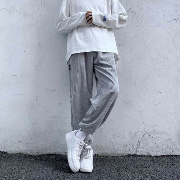 

corduroy men's autumn and winter korean trend versatile banded sports loose casual straight pants, Black